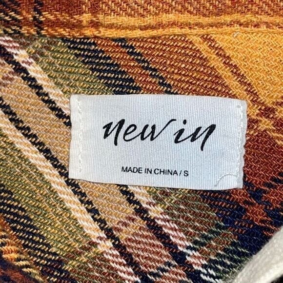 Womens Size Small Oversized Hooded Shacket Button Front Shirt Gold‎ Brown Plaid - Picture 2 of 6